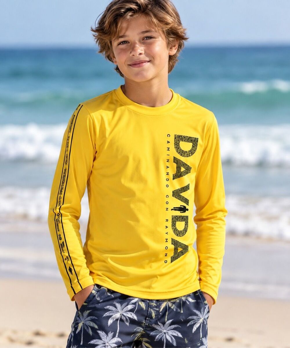 DAVIDA Caminando Con Raymond Boys Long Sleeve Rash Guard Swim Shirt Yellow L